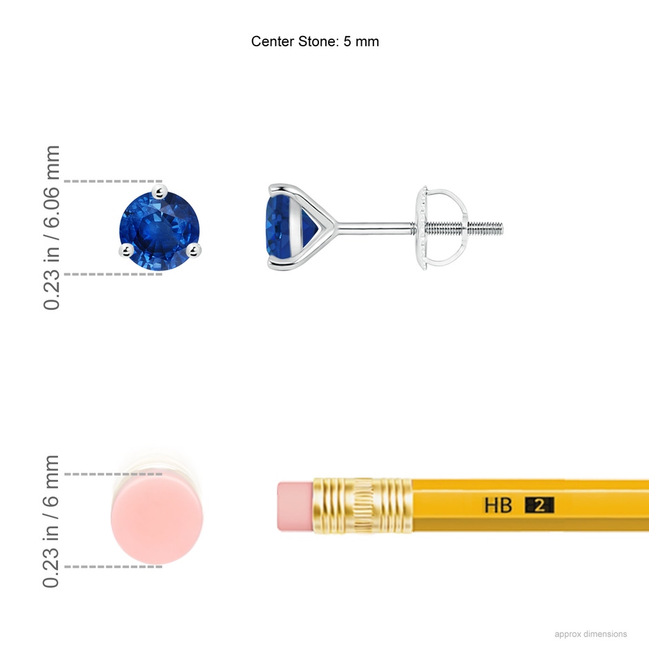 5mm AAA Martini-Set Round Blue Sapphire Stud Earrings in P950 Platinum ruler