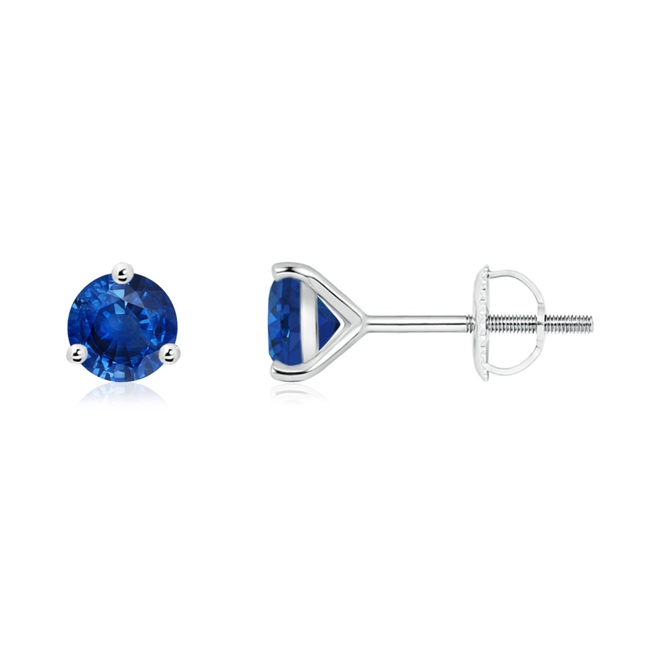 5mm AAA Martini-Set Round Blue Sapphire Stud Earrings in White Gold 