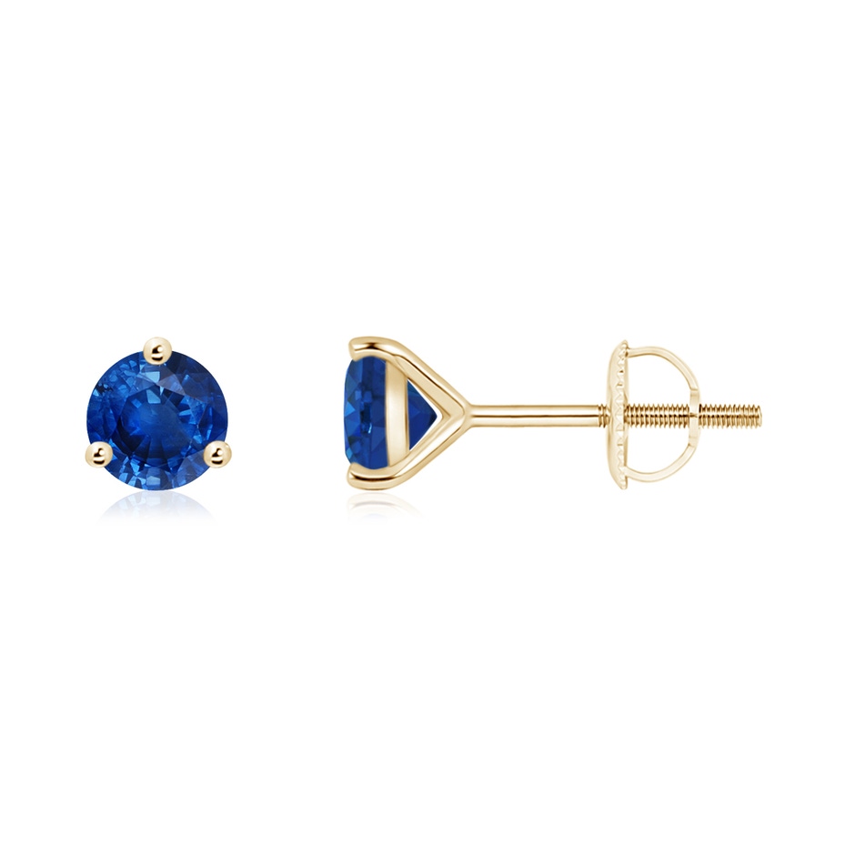 5mm AAA Martini-Set Round Blue Sapphire Stud Earrings in Yellow Gold 