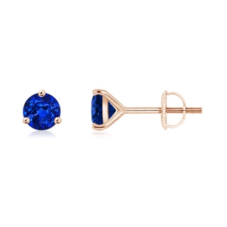 5mm AAAA Martini-Set Round Blue Sapphire Stud Earrings in 10K Rose Gold