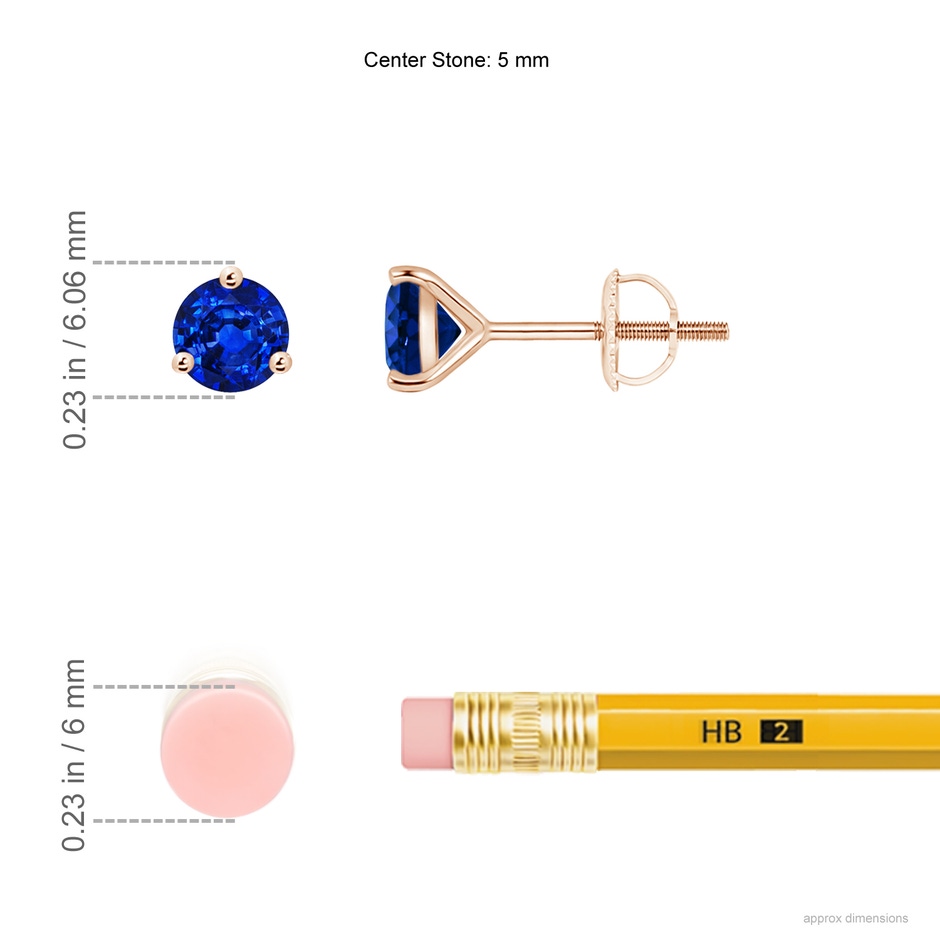 5mm AAAA Martini-Set Round Blue Sapphire Stud Earrings in Rose Gold ruler