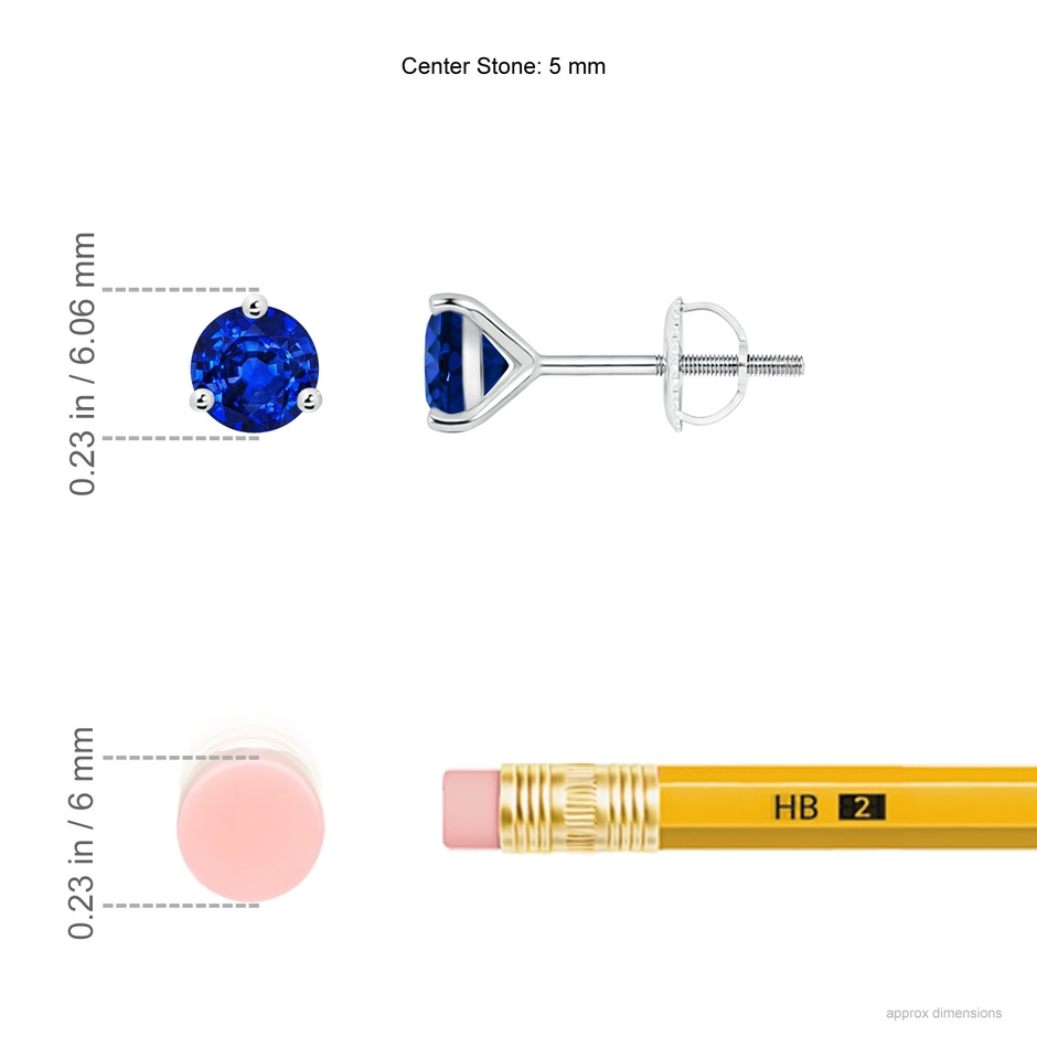 5mm AAAA Martini-Set Round Blue Sapphire Stud Earrings in White Gold ruler