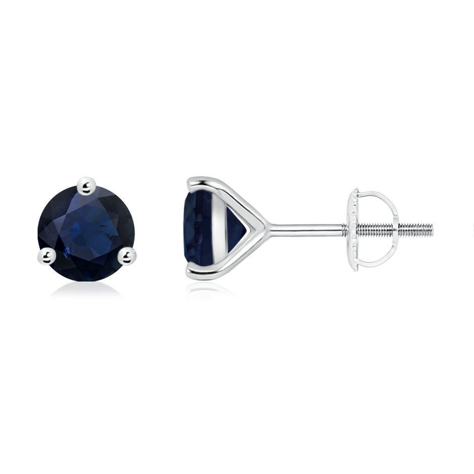 6mm A Martini-Set Round Blue Sapphire Stud Earrings in White Gold 