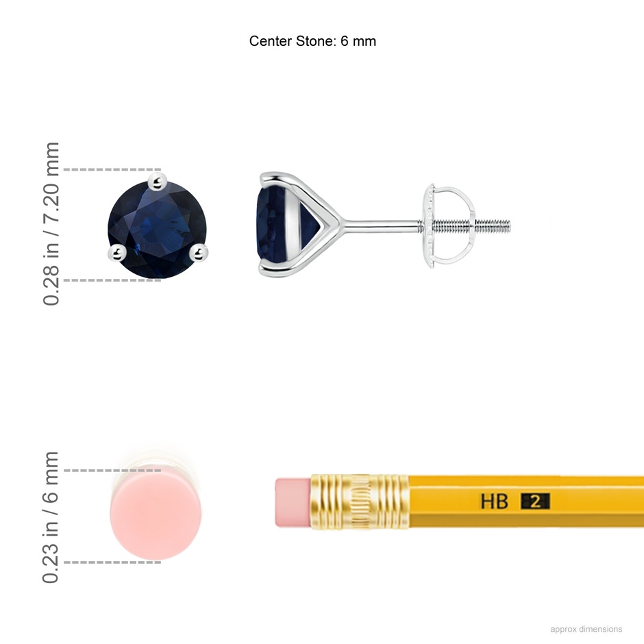 6mm A Martini-Set Round Blue Sapphire Stud Earrings in White Gold ruler