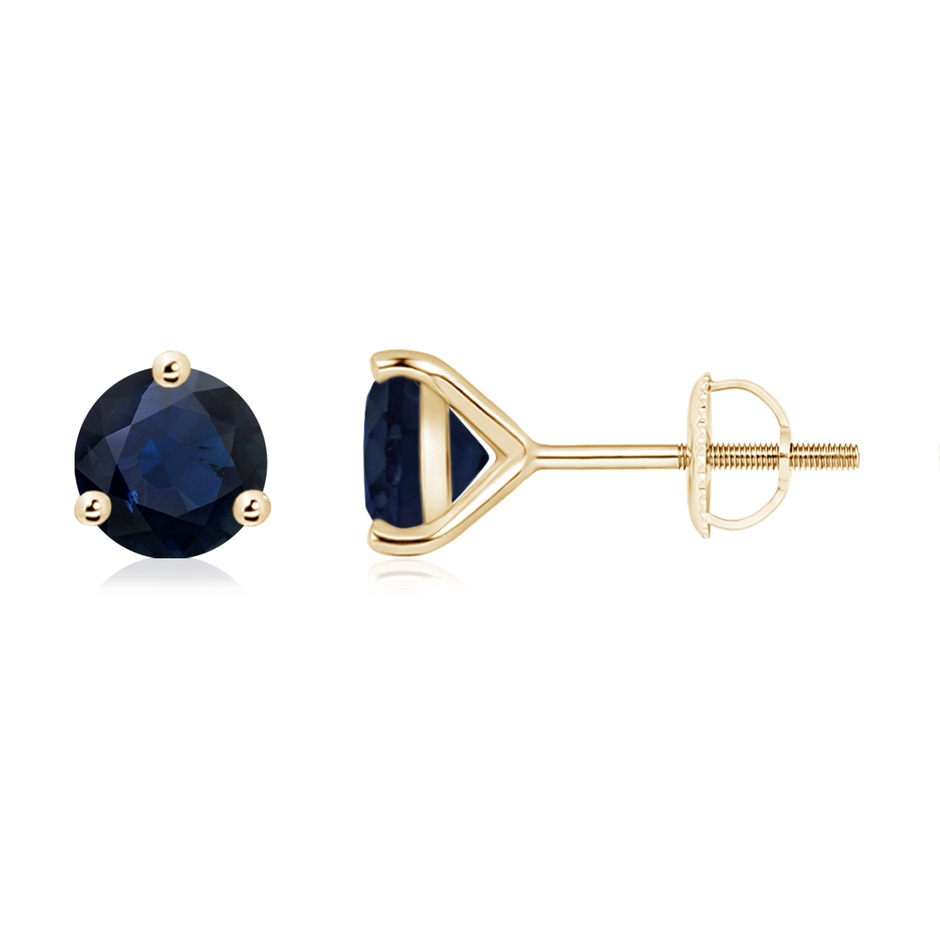 6mm A Martini-Set Round Blue Sapphire Stud Earrings in Yellow Gold 