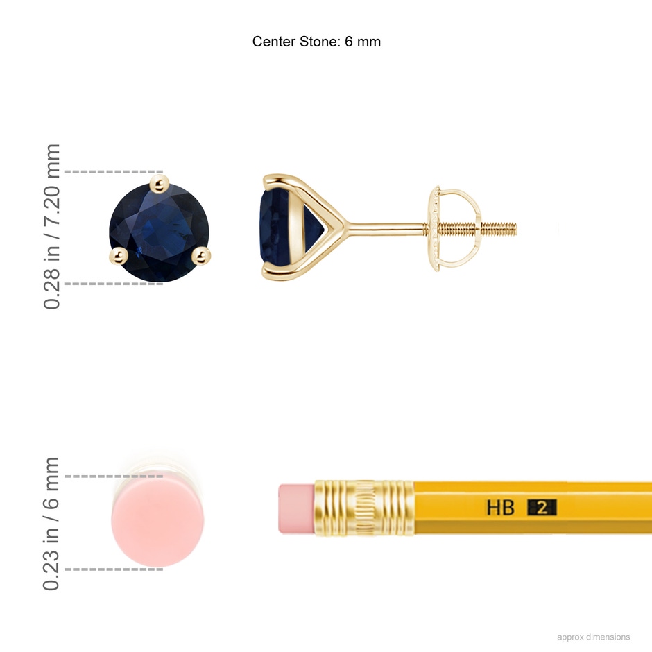 6mm A Martini-Set Round Blue Sapphire Stud Earrings in Yellow Gold ruler