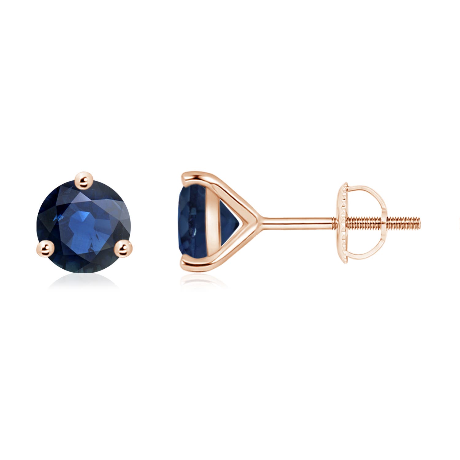 6mm AA Martini-Set Round Blue Sapphire Stud Earrings in 18CT Rose Gold
