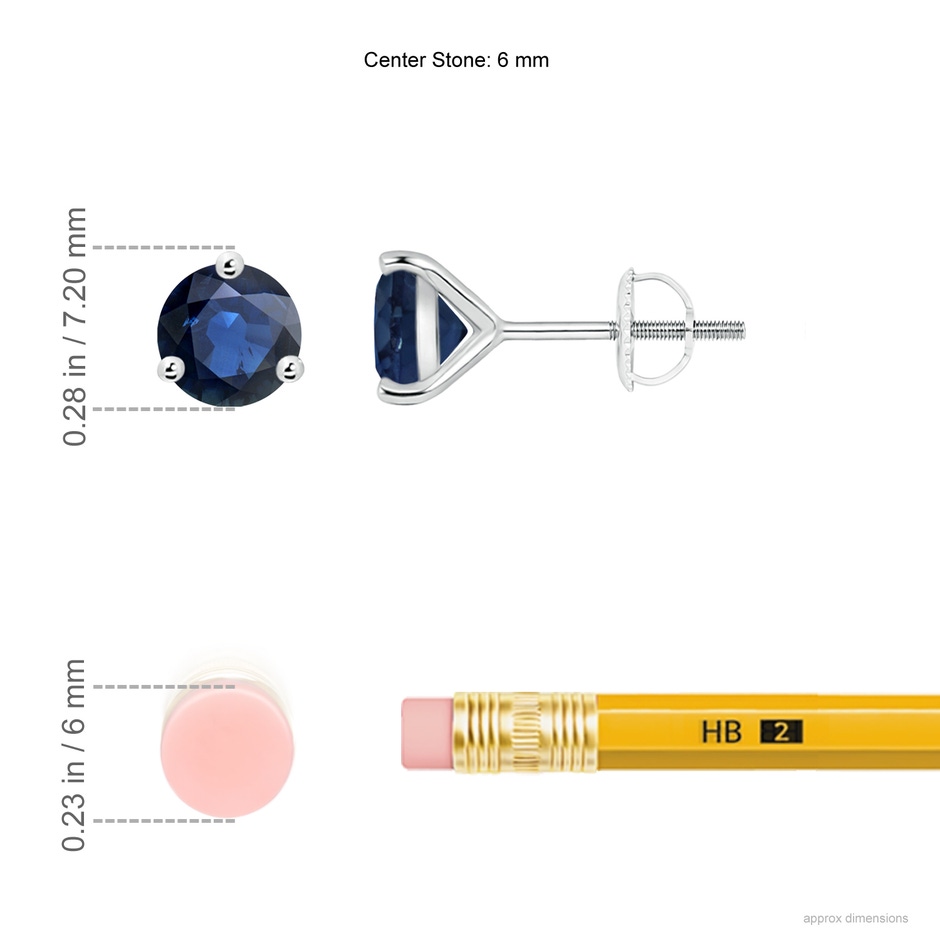 6mm AA Martini-Set Round Blue Sapphire Stud Earrings in White Gold ruler