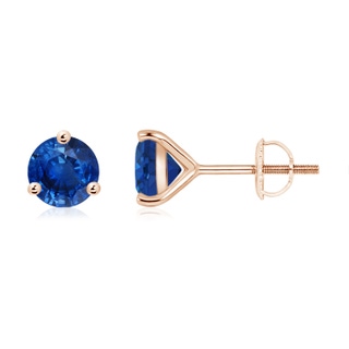 6mm AAA Martini-Set Round Blue Sapphire Stud Earrings in 10K Rose Gold
