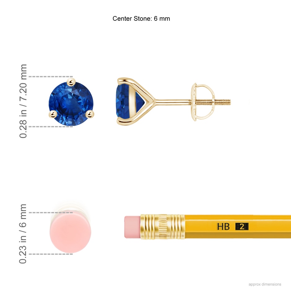6mm AAA Martini-Set Round Blue Sapphire Stud Earrings in Yellow Gold ruler