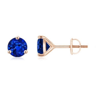 6mm AAAA Martini-Set Round Blue Sapphire Stud Earrings in 10K Rose Gold