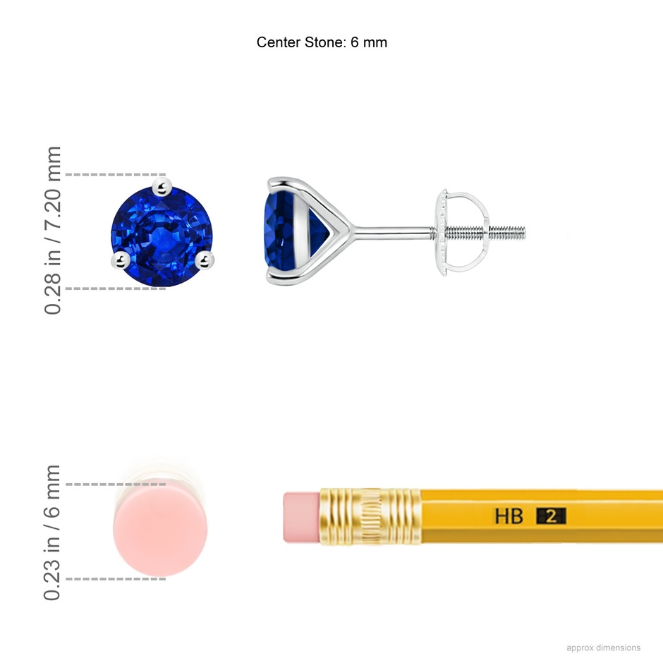 6mm AAAA Martini-Set Round Blue Sapphire Stud Earrings in P950 Platinum ruler