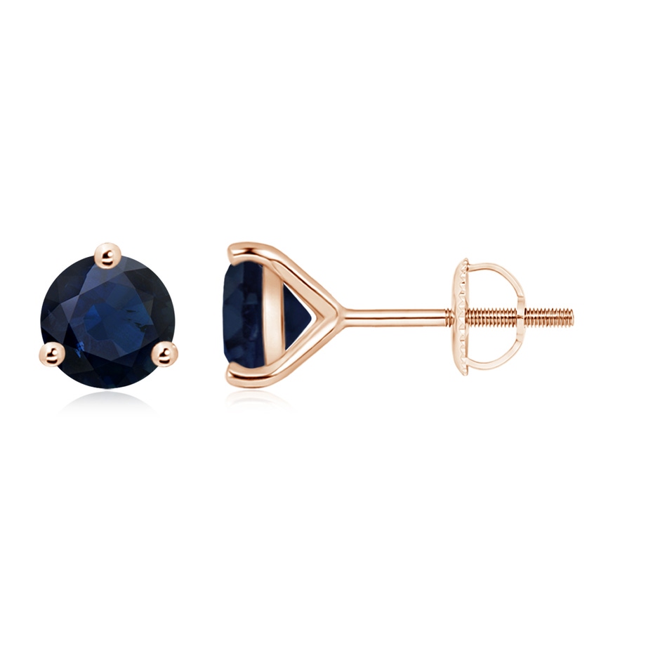 7mm A Martini-Set Round Blue Sapphire Stud Earrings in Rose Gold 
