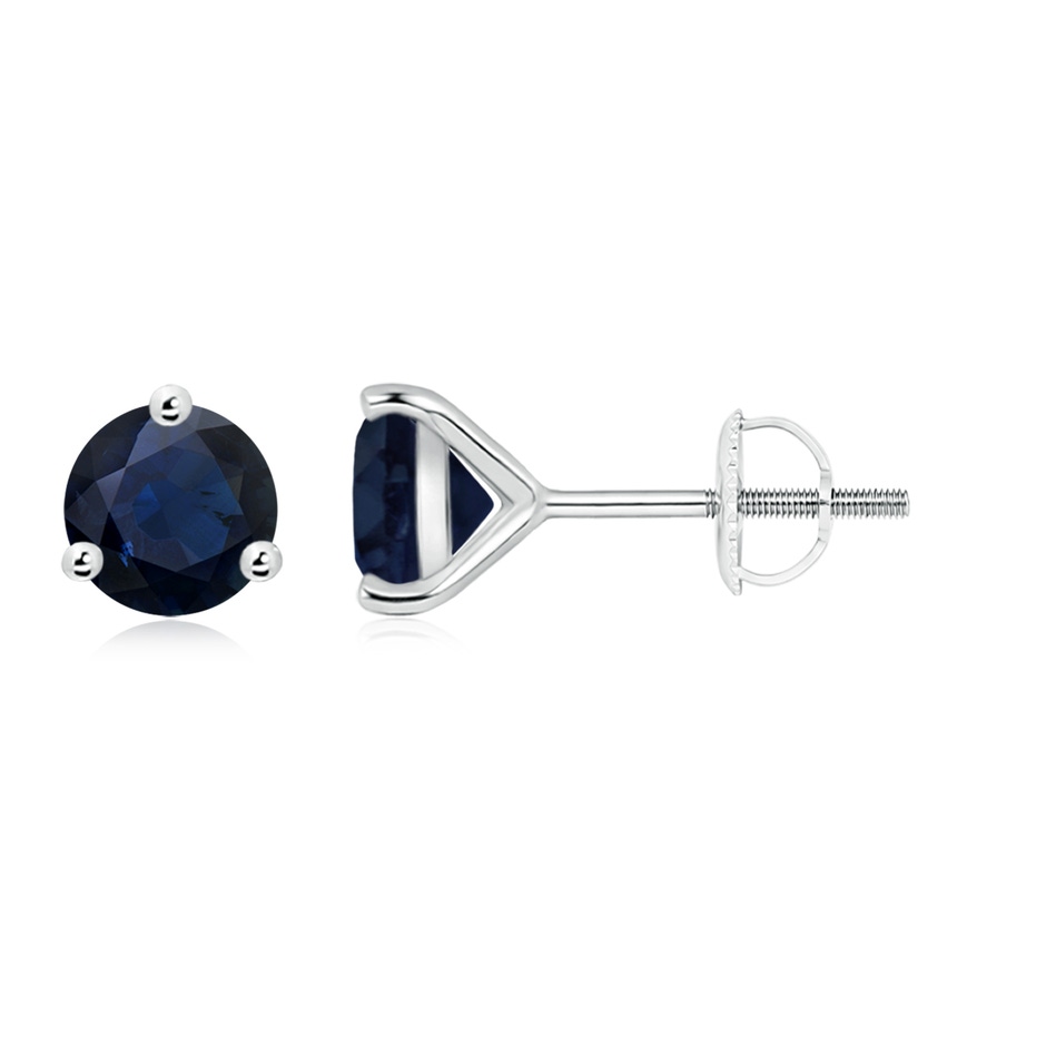 7mm A Martini-Set Round Blue Sapphire Stud Earrings in White Gold 