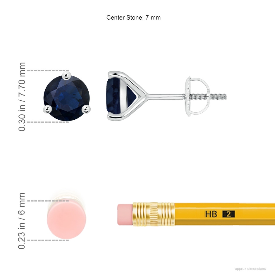7mm A Martini-Set Round Blue Sapphire Stud Earrings in White Gold ruler