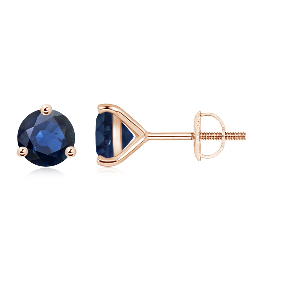 7mm AA Martini-Set Round Blue Sapphire Stud Earrings in Rose Gold 