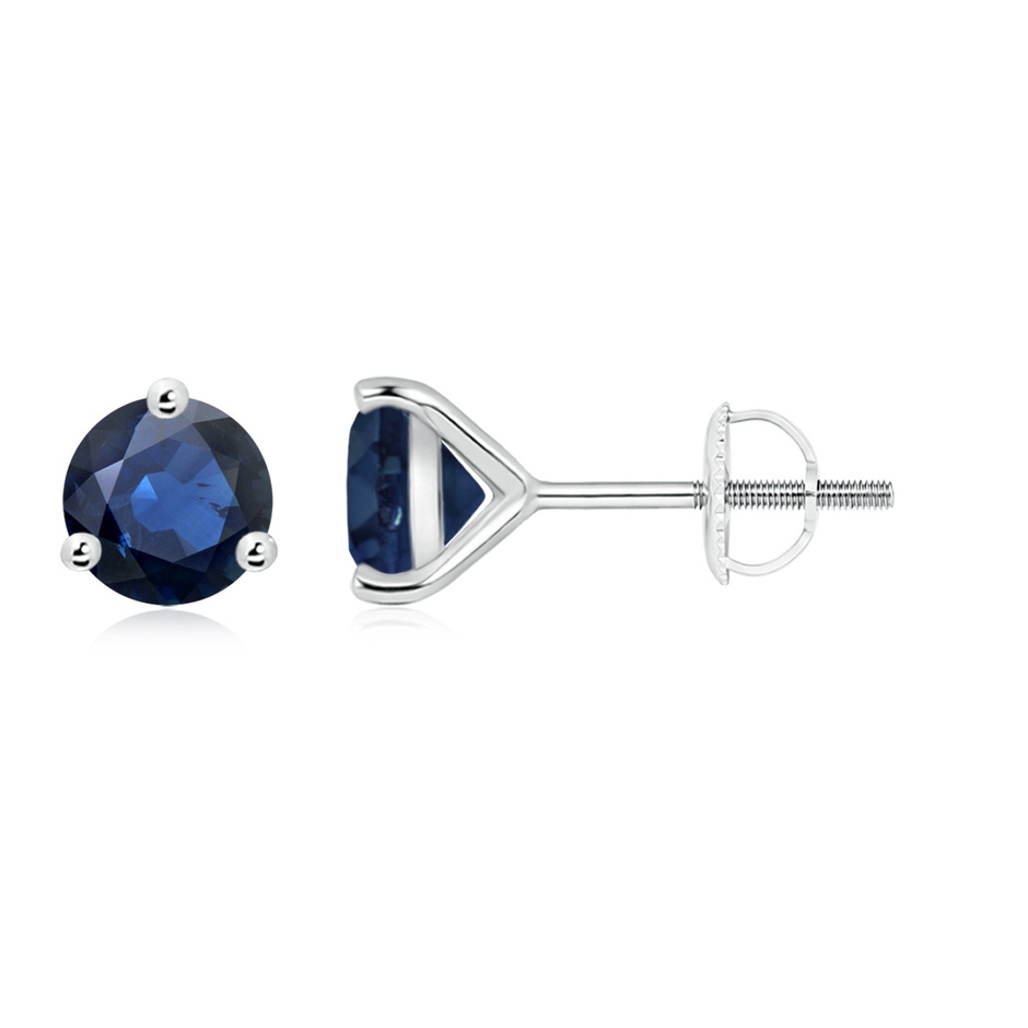 7mm AA Martini-Set Round Blue Sapphire Stud Earrings in White Gold 
