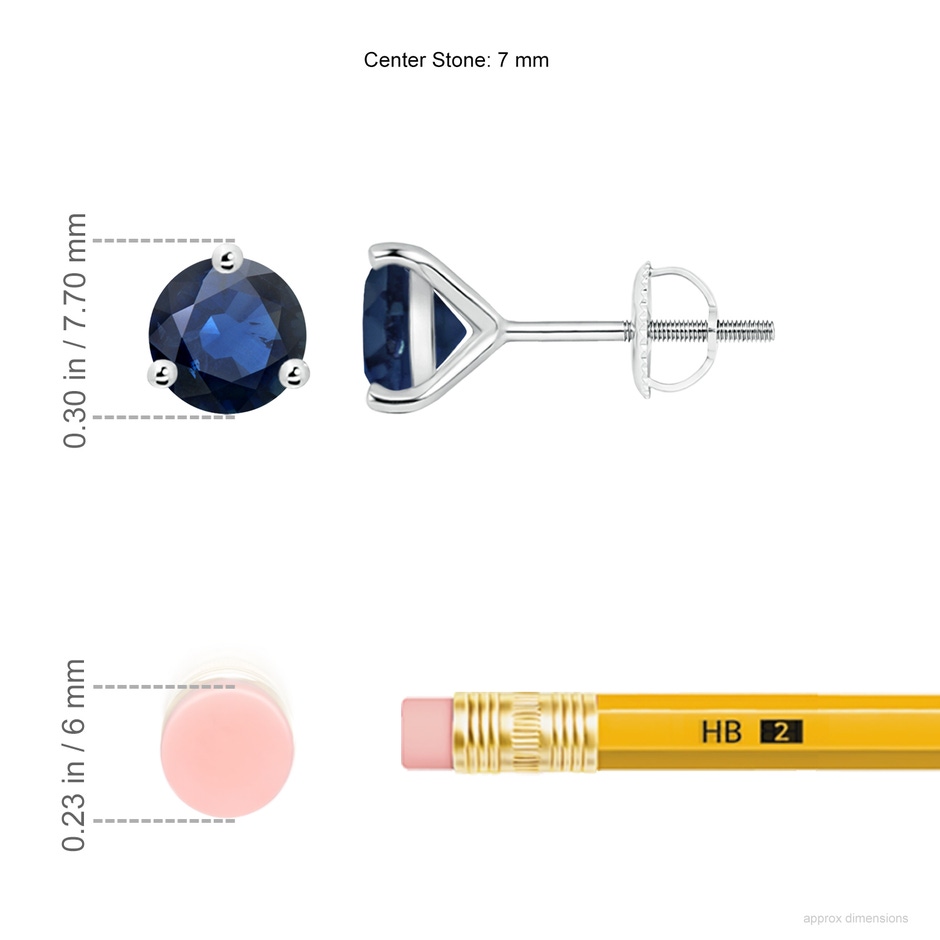 7mm AA Martini-Set Round Blue Sapphire Stud Earrings in White Gold ruler