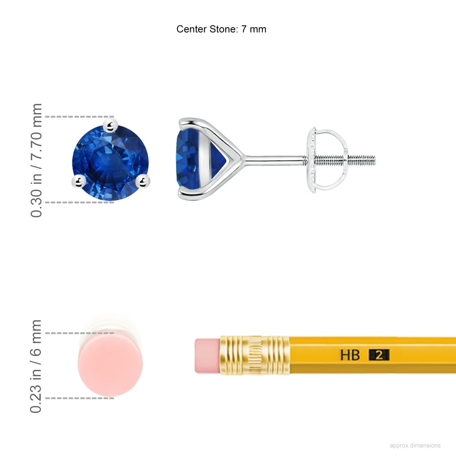 7mm AAA Martini-Set Round Blue Sapphire Stud Earrings in P950 Platinum ruler