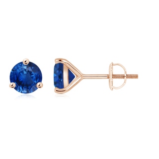 7mm AAA Martini-Set Round Blue Sapphire Stud Earrings in Rose Gold