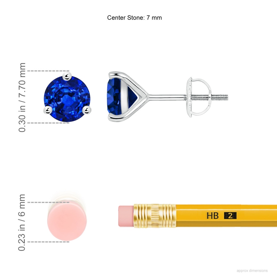 7mm AAAA Martini-Set Round Blue Sapphire Stud Earrings in P950 Platinum ruler