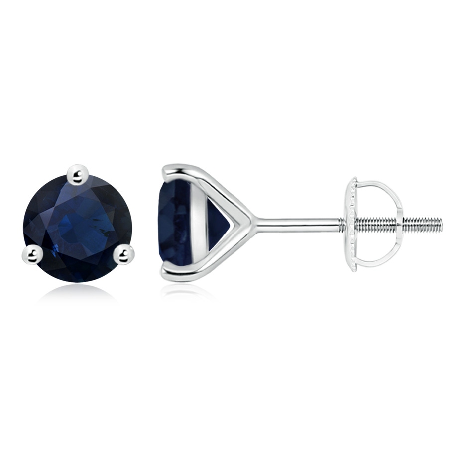 8mm A Martini-Set Round Blue Sapphire Stud Earrings in White Gold 