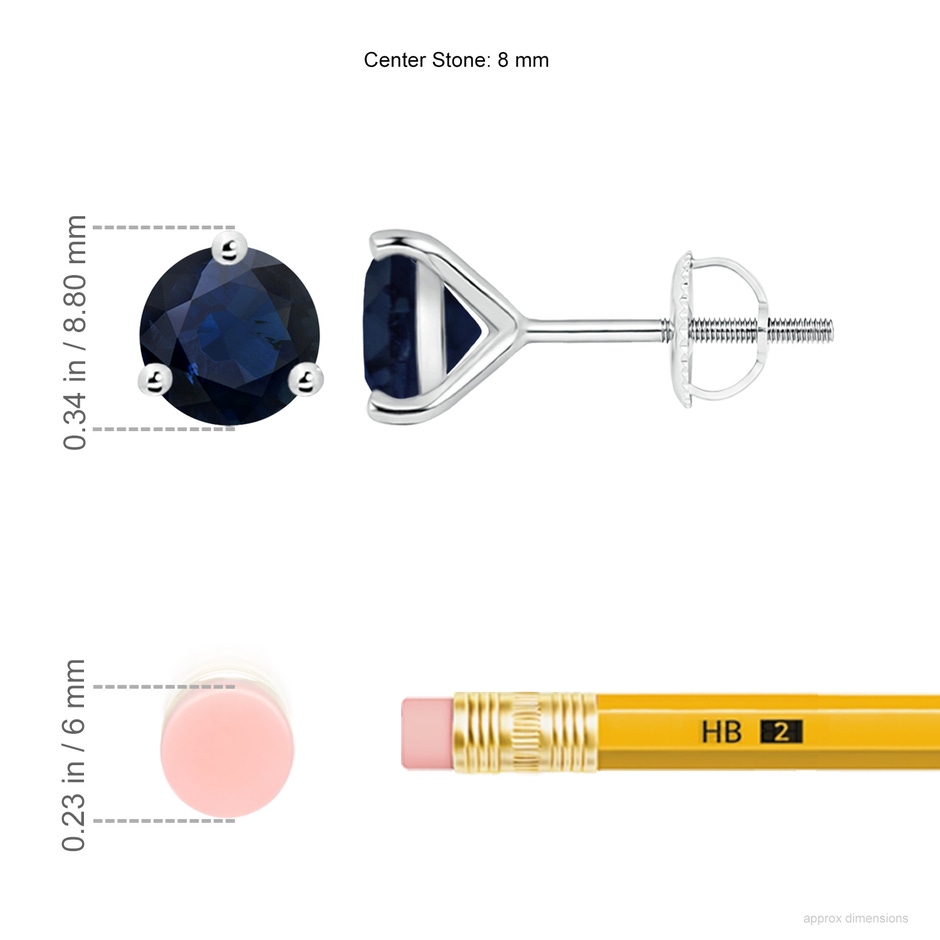8mm A Martini-Set Round Blue Sapphire Stud Earrings in White Gold ruler