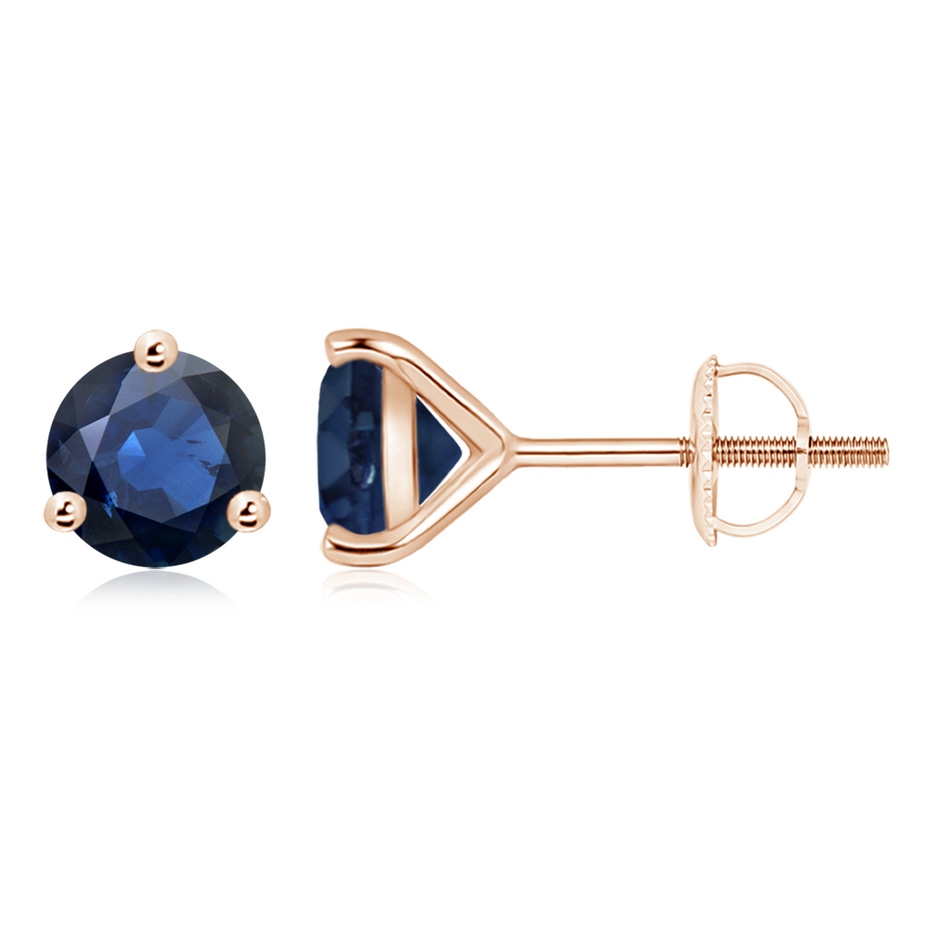 8mm AA Martini-Set Round Blue Sapphire Stud Earrings in Rose Gold 