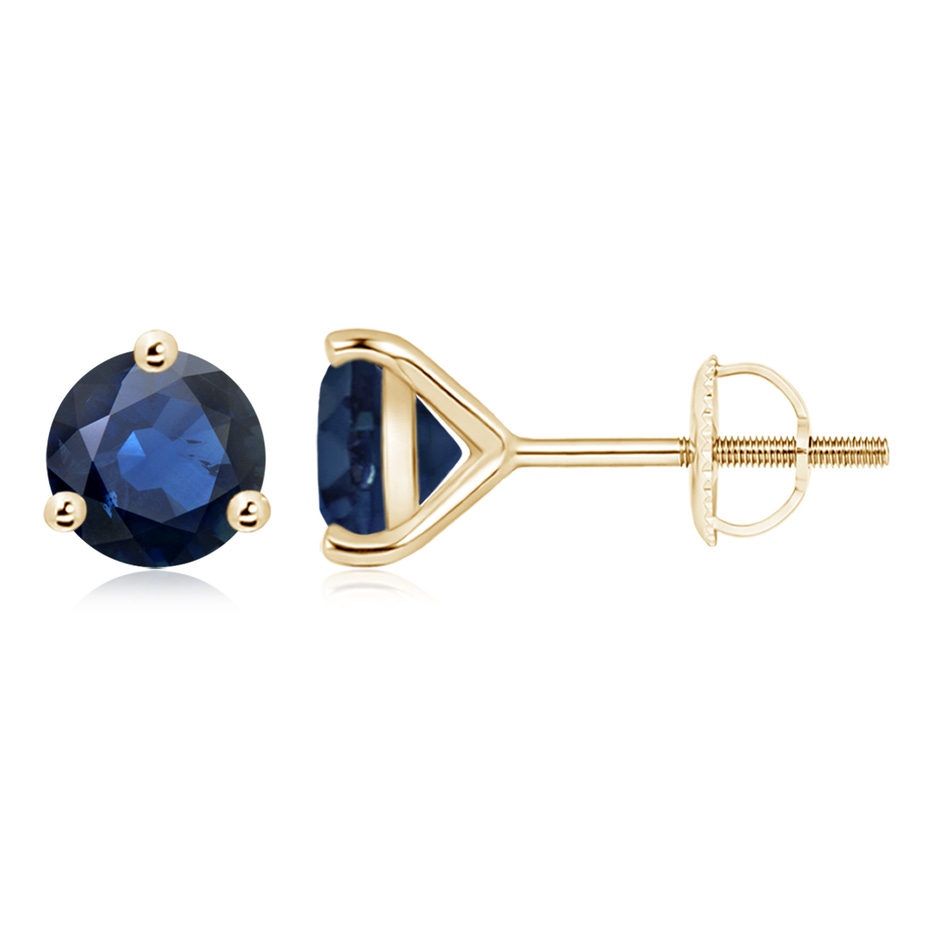 8mm AA Martini-Set Round Blue Sapphire Stud Earrings in Yellow Gold 