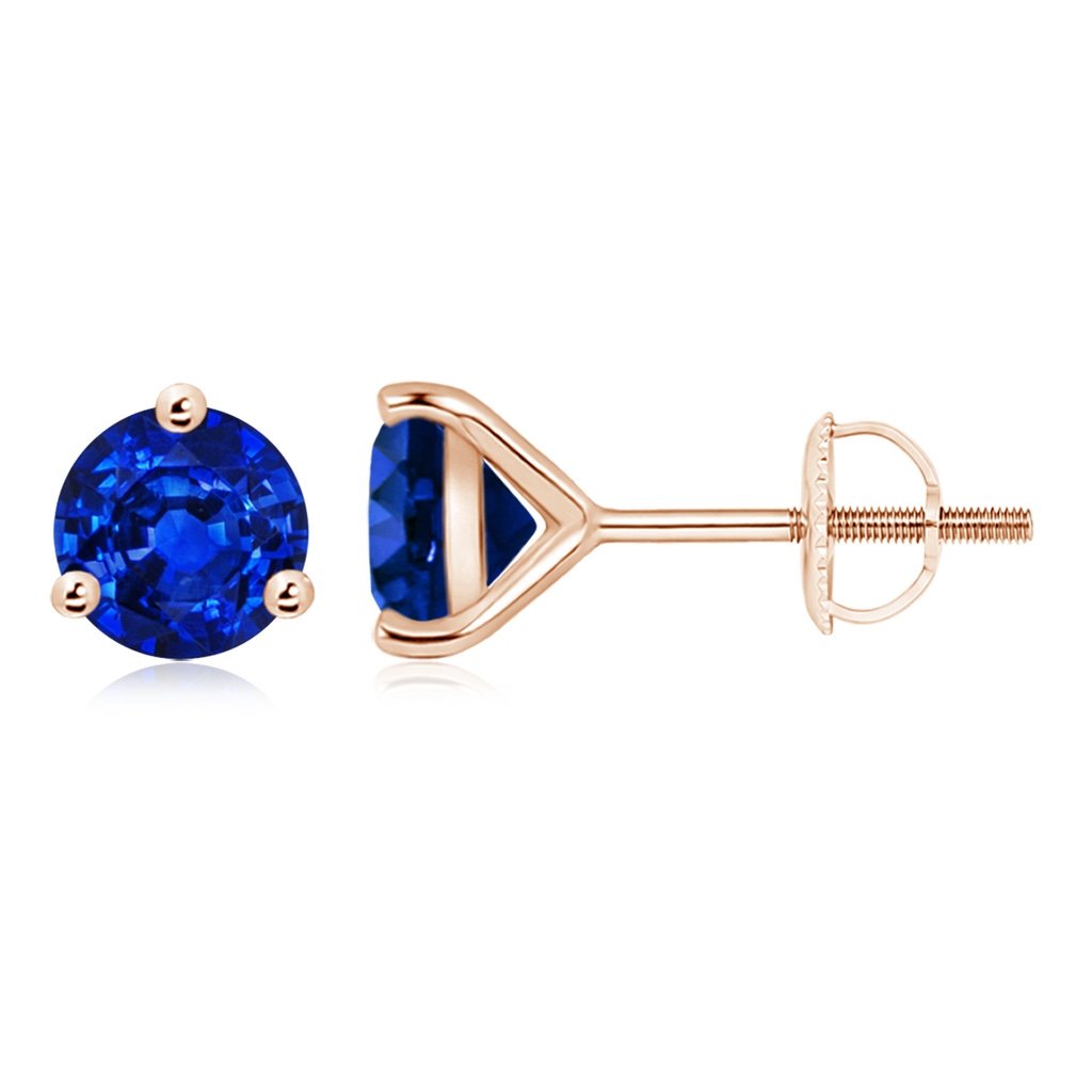8mm AAAA Martini-Set Round Blue Sapphire Stud Earrings in 10K Rose Gold