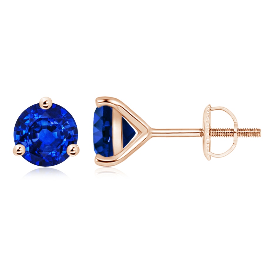8mm AAAA Martini-Set Round Blue Sapphire Stud Earrings in Rose Gold 