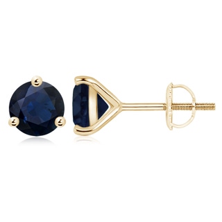 9mm A Martini-Set Round Blue Sapphire Stud Earrings in 10K Yellow Gold
