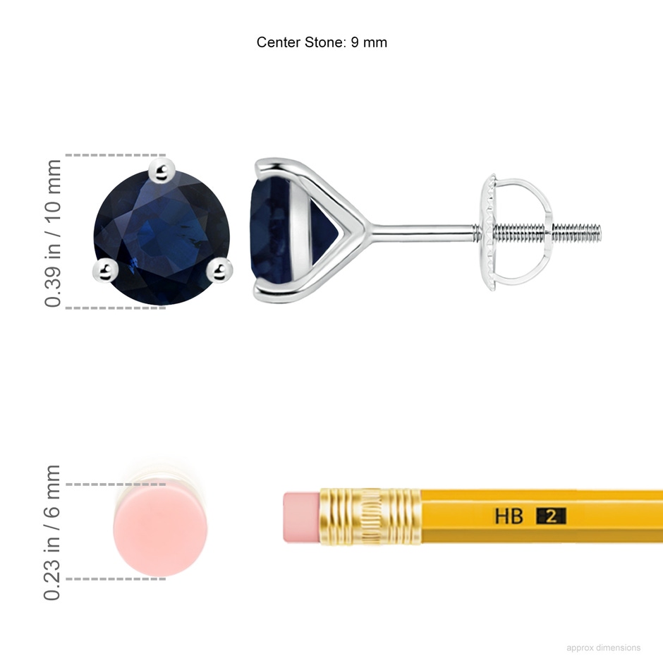 9mm A Martini-Set Round Blue Sapphire Stud Earrings in P950 Platinum ruler