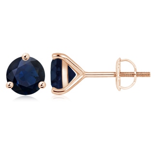 9mm A Martini-Set Round Blue Sapphire Stud Earrings in Rose Gold