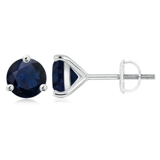 9mm A Martini-Set Round Blue Sapphire Stud Earrings in White Gold
