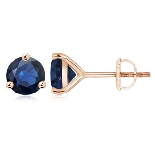 9mm AA Martini-Set Round Blue Sapphire Stud Earrings in 18K Rose Gold