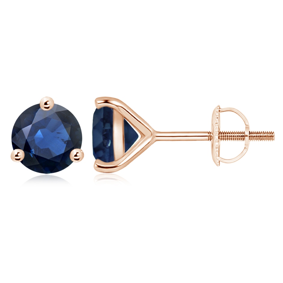 9mm AA Martini-Set Round Blue Sapphire Stud Earrings in Rose Gold 