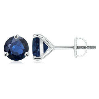 9mm AA Martini-Set Round Blue Sapphire Stud Earrings in White Gold