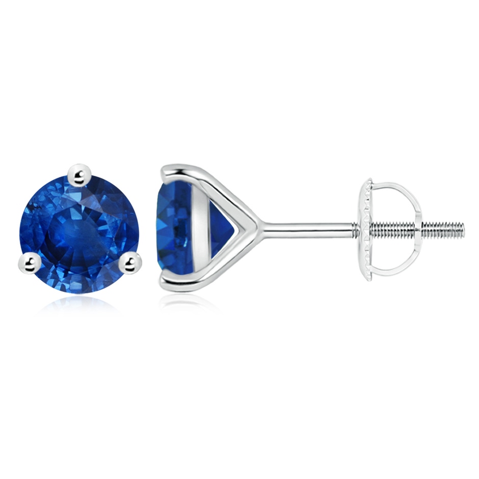 9mm AAA Martini-Set Round Blue Sapphire Stud Earrings in P950 Platinum 