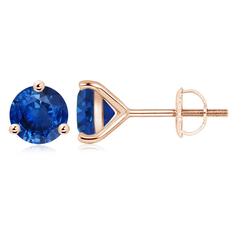 9mm AAA Martini-Set Round Blue Sapphire Stud Earrings in Rose Gold 