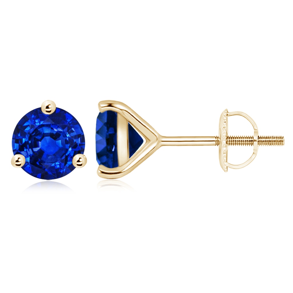 9mm AAAA Martini-Set Round Blue Sapphire Stud Earrings in 10K Yellow Gold