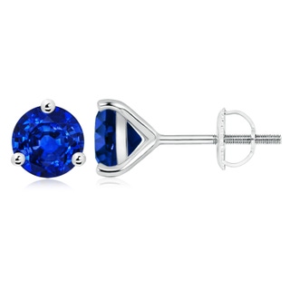 9mm Lab-Grown Martini-Set Round Blue Sapphire Stud Earrings in P950 Platinum