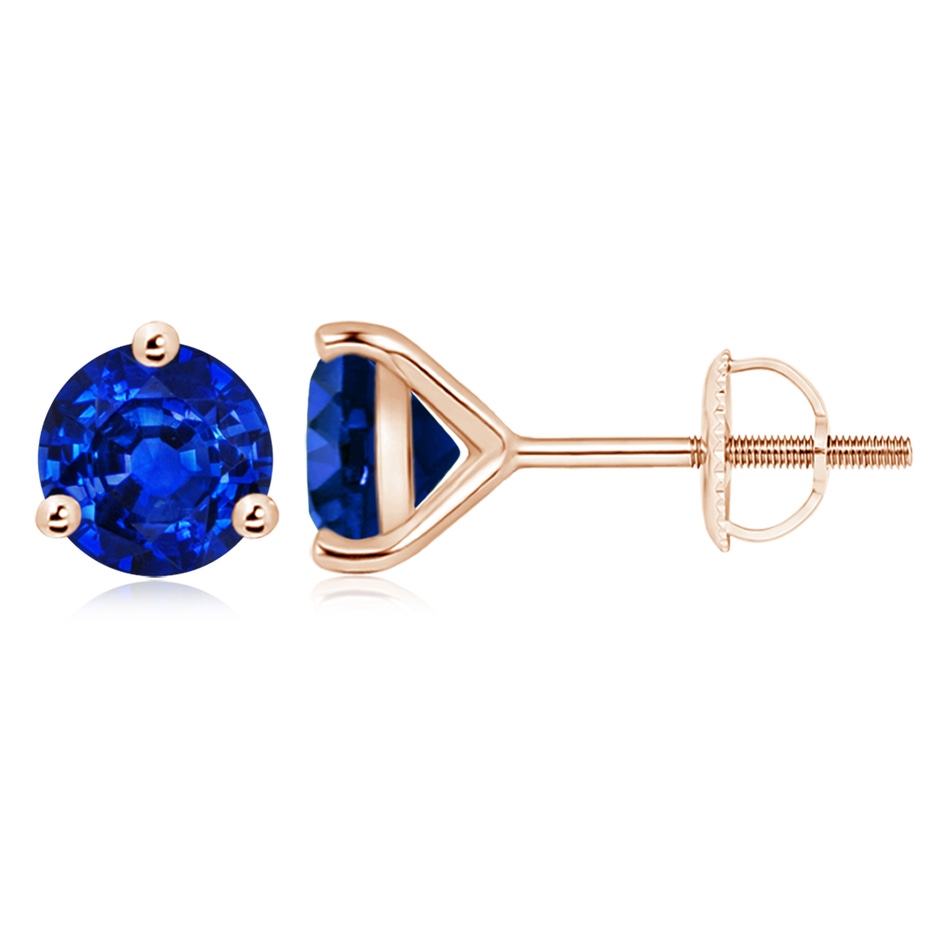 9mm AAAA Martini-Set Round Blue Sapphire Stud Earrings in Rose Gold 