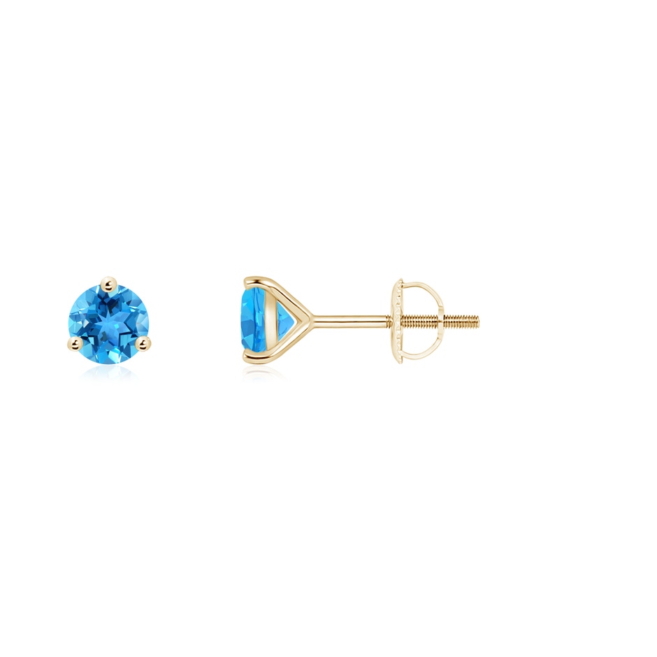 4mm AAA Martini-Set Round Swiss Blue Topaz Stud Earrings in Yellow Gold 