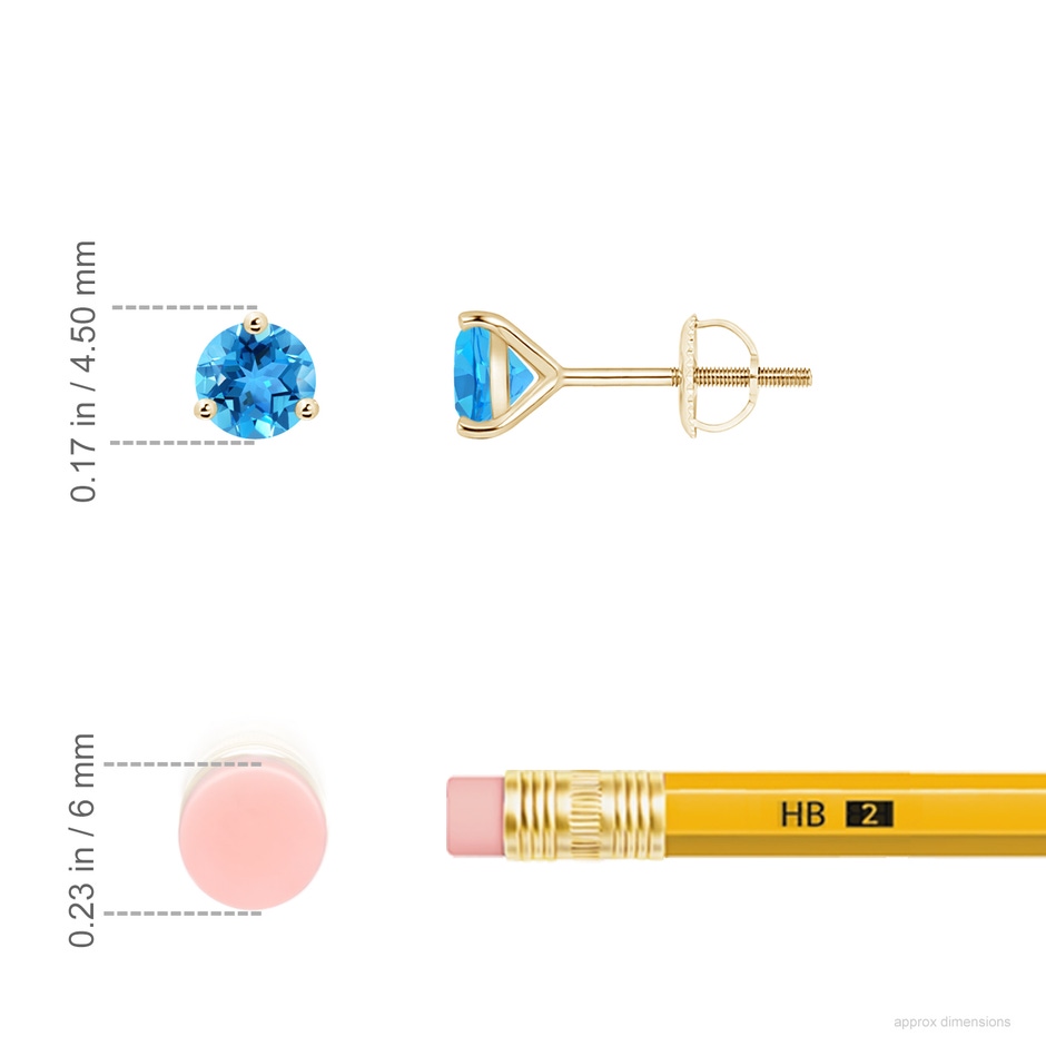 4mm AAA Martini-Set Round Swiss Blue Topaz Stud Earrings in Yellow Gold ruler