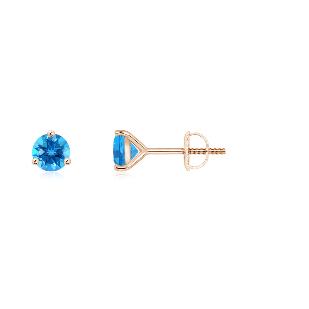 4mm AAAA Martini-Set Round Swiss Blue Topaz Stud Earrings in Rose Gold