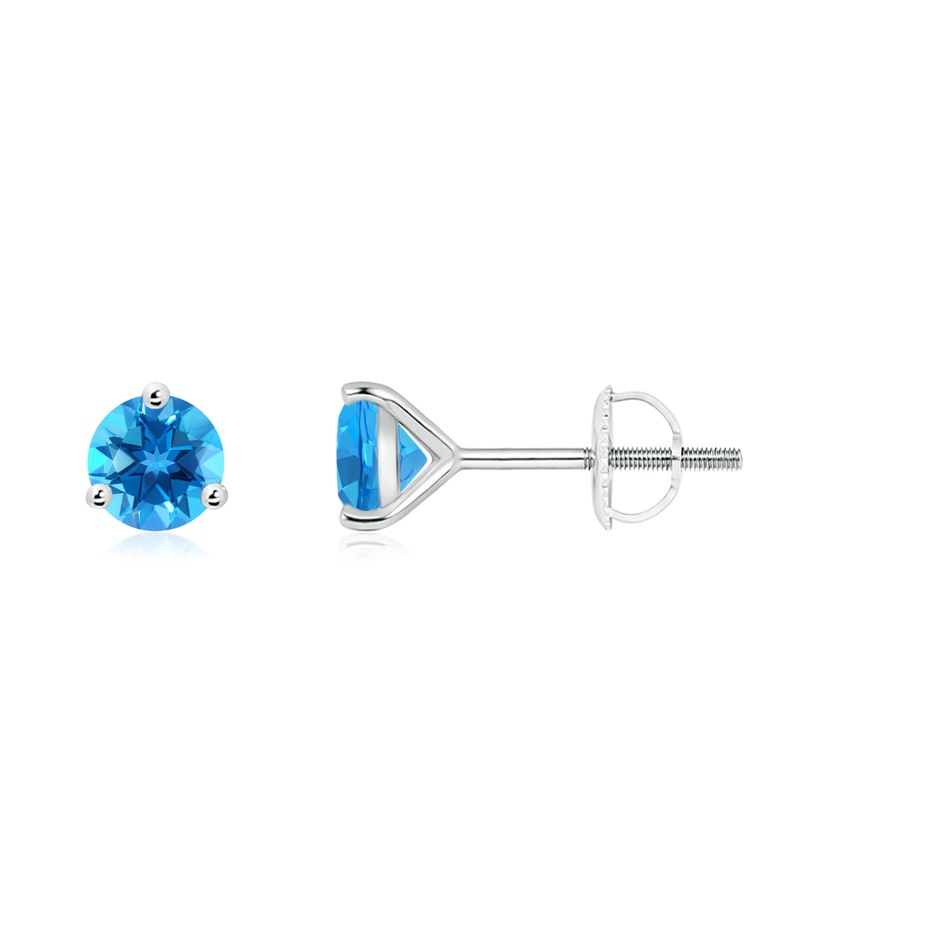 5mm AAAA Martini-Set Round Swiss Blue Topaz Stud Earrings in P950 Platinum 