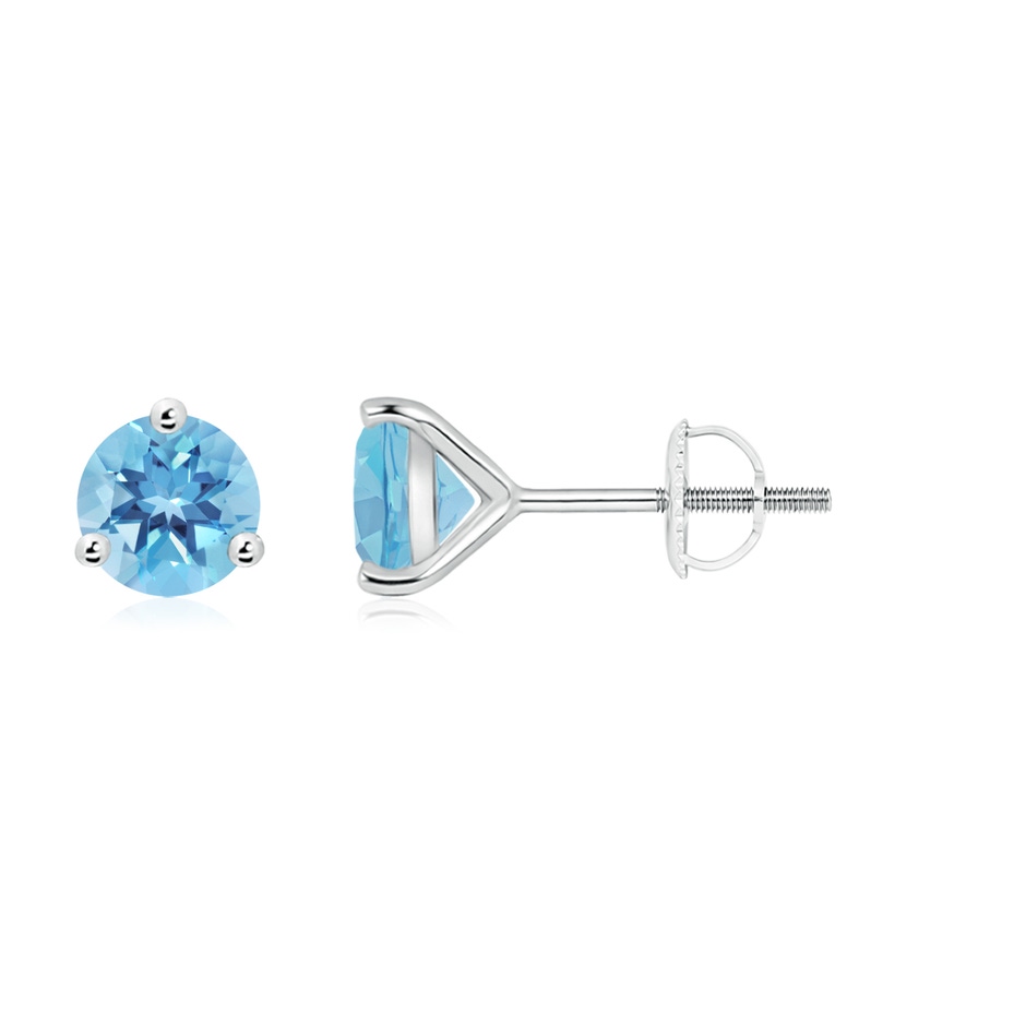 6mm A Martini-Set Round Swiss Blue Topaz Stud Earrings in P950 Platinum 