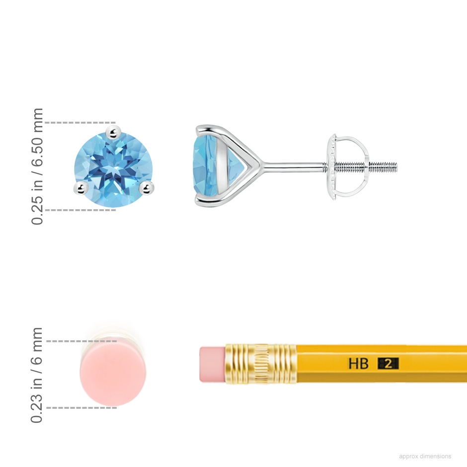 6mm A Martini-Set Round Swiss Blue Topaz Stud Earrings in P950 Platinum ruler