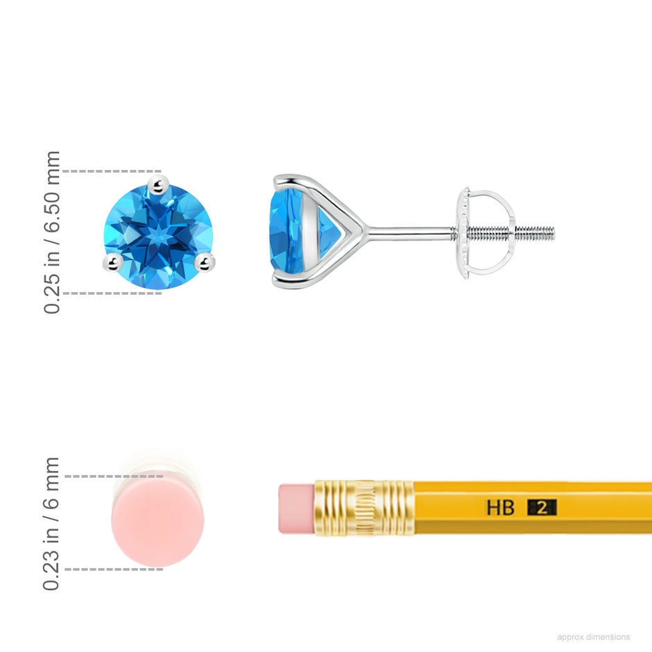 6mm AAAA Martini-Set Round Swiss Blue Topaz Stud Earrings in P950 Platinum ruler